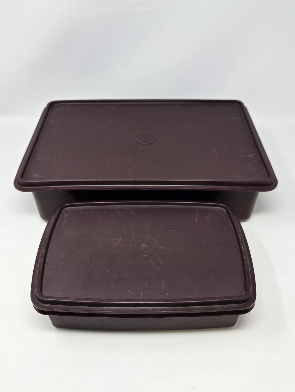 VINTAGE TUPPERWARE TUPPERCRAFT 2 BROWN PLASTIC DESK OFFICE STORAGE ORGANIZER